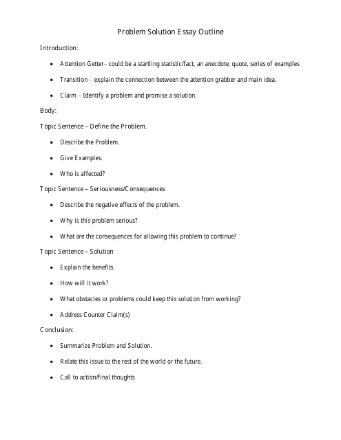 Problem Solution Essay Outline document preview image