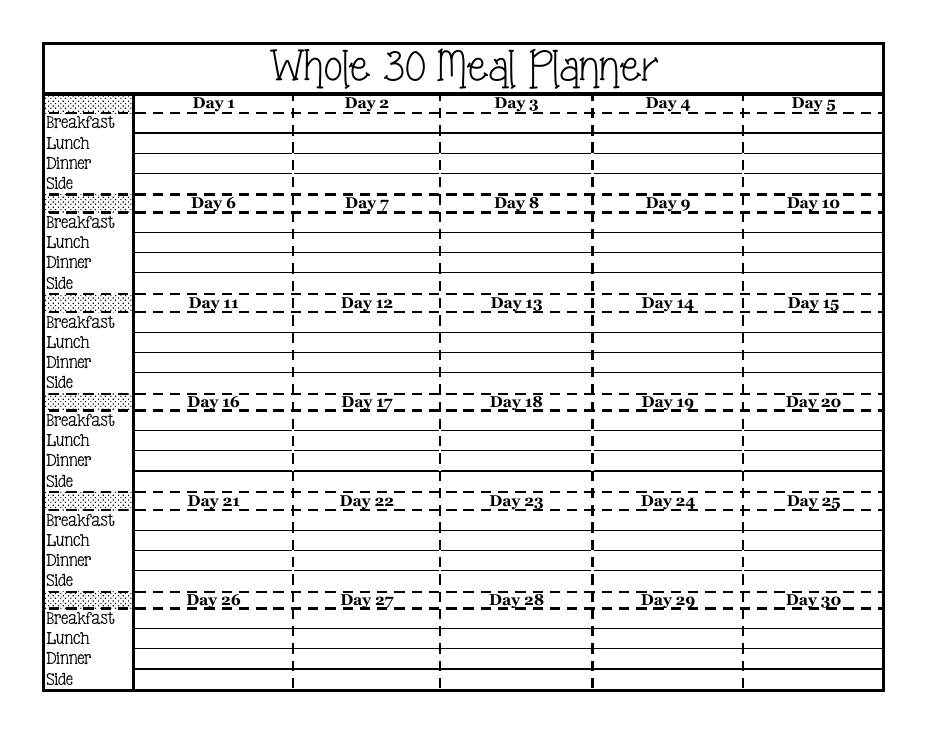 Whole 30 Meal Planner Template Image Preview