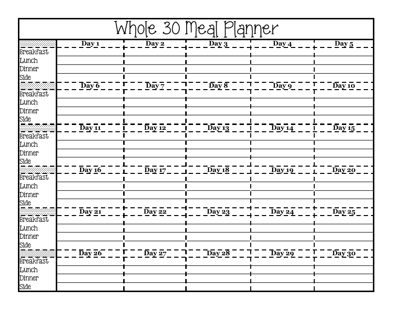 Whole 30 Meal Planner Template