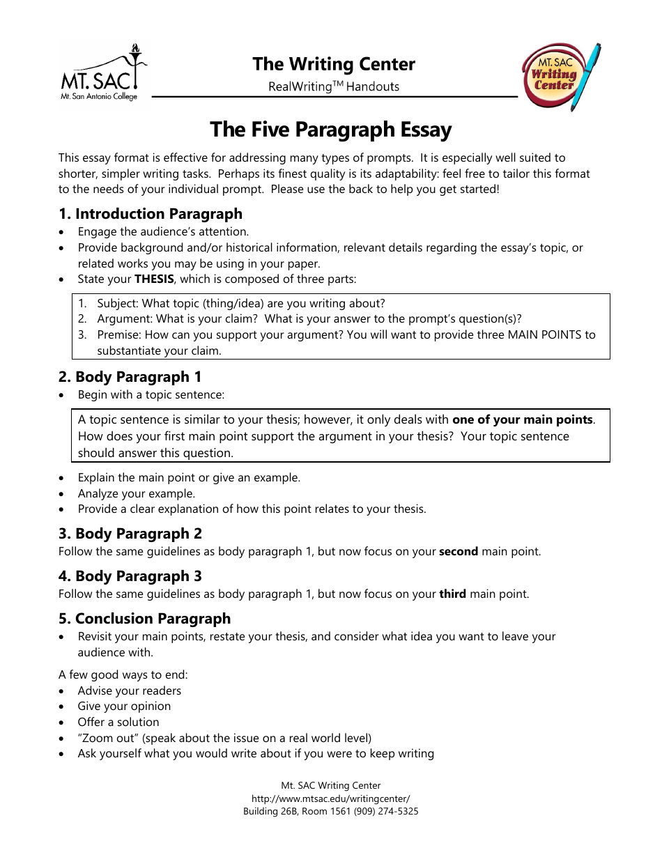 Five Paragraph Essay Outline Download Printable PDF Templateroller