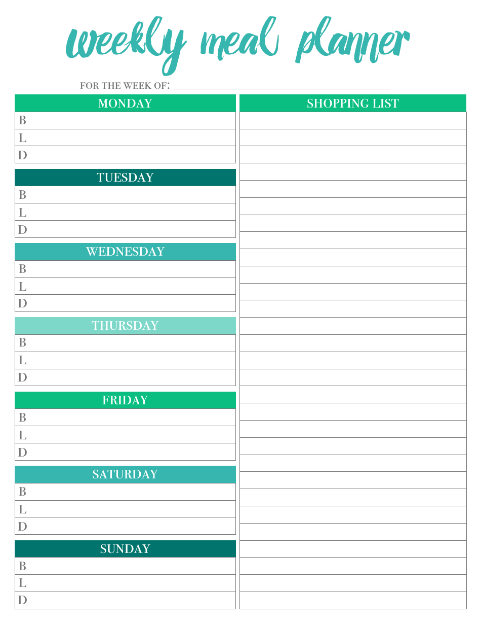 Weekly Meal Planner And Shopping List Template Green Download 