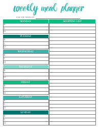 Document preview: Weekly Meal Planner and Shopping List Template - Green
