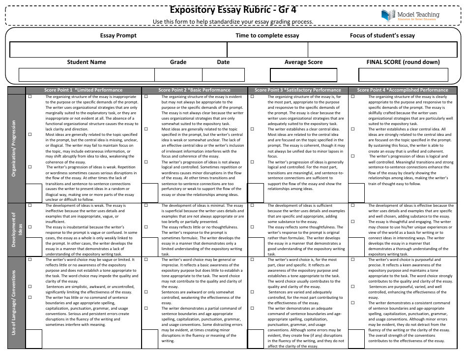 grade 4 essay rubric