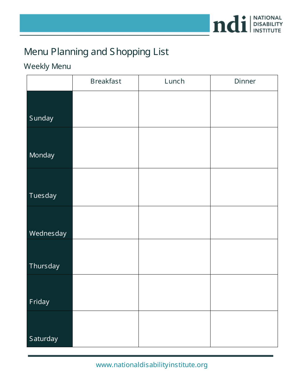 Weekly Menu Planner and Shopping List Template, Page 1