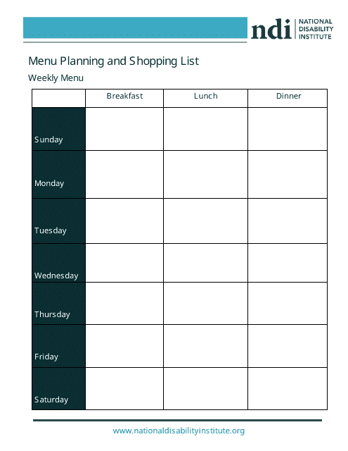 Weekly Menu Planner and Shopping List Template