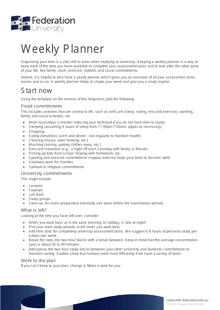 Weekly Study Planner Template - Sample Image