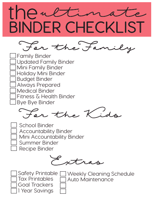 Binder Checklist - Keep Your Documents Neat and Organized