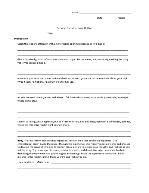 Personal narrative essay outline template - Hand-drawn outline with markings and labels suitable for organizing personal narrative essays.