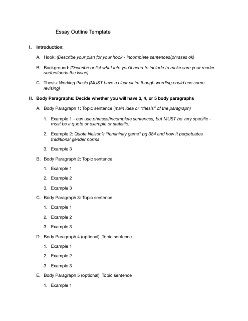 Essay Outline Template with Three Sections