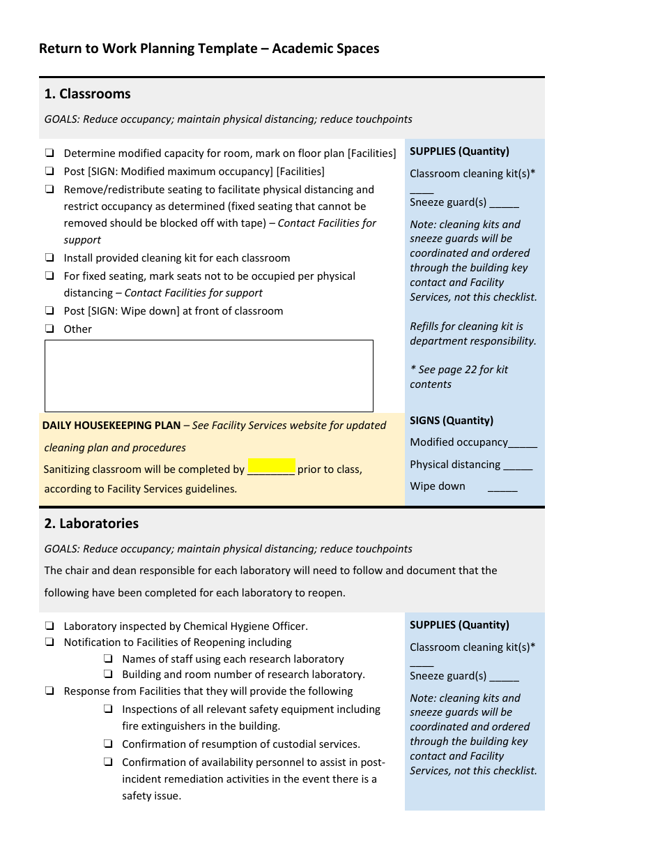 Return to Work Planning Template, Page 5
