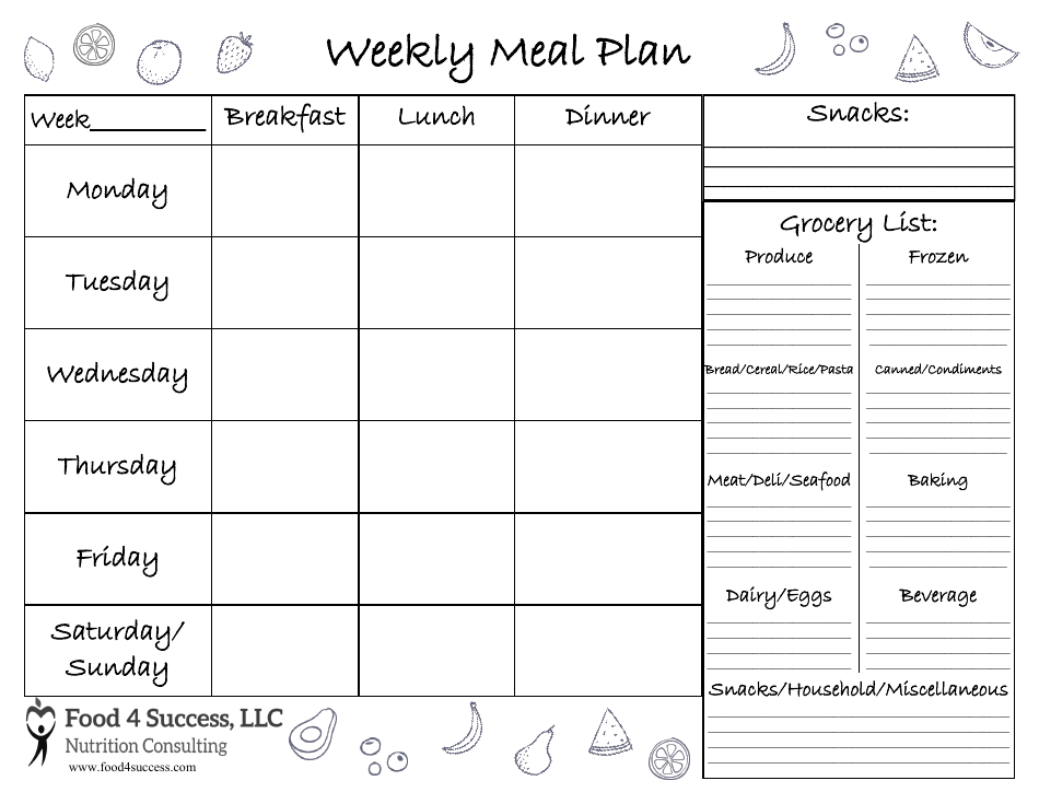 Weekly Meal Plan Template - Food 4 Success Preview Image