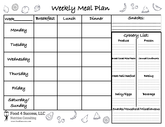 Document preview: Weekly Meal Plan Template - Food 4 Success
