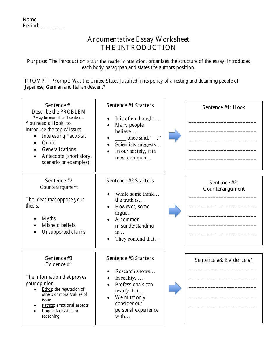 worksheet for argumentative essay