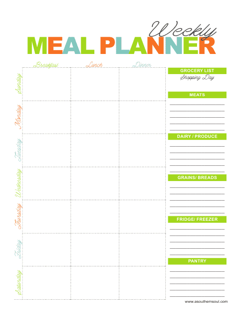 Weekly Meal Planner Template depicting a vari-colored design.