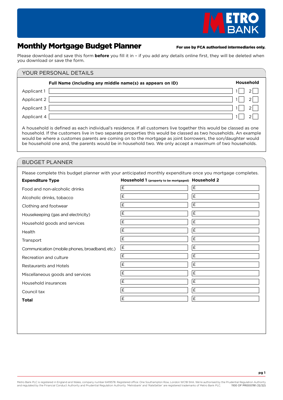 Monthly Mortgage Budget Planner Download Fillable PDF Templateroller