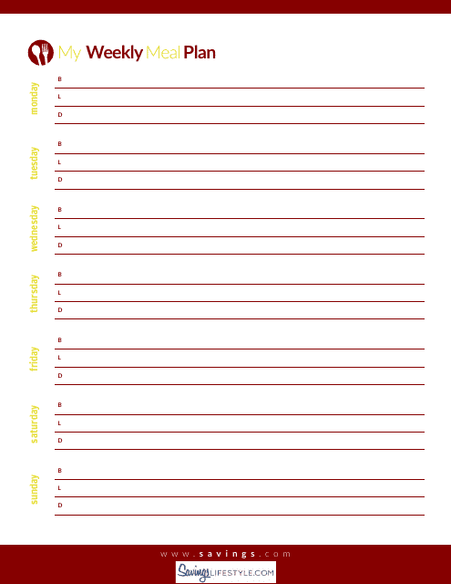 Weekly Meal Plan Template - Red