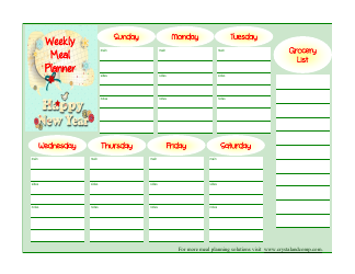 Document preview: New Year Weekly Meal Planner and Grocery List Template - Green