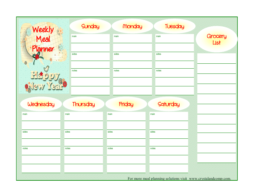 New Year Weekly Meal Planner and Grocery List Template - Green