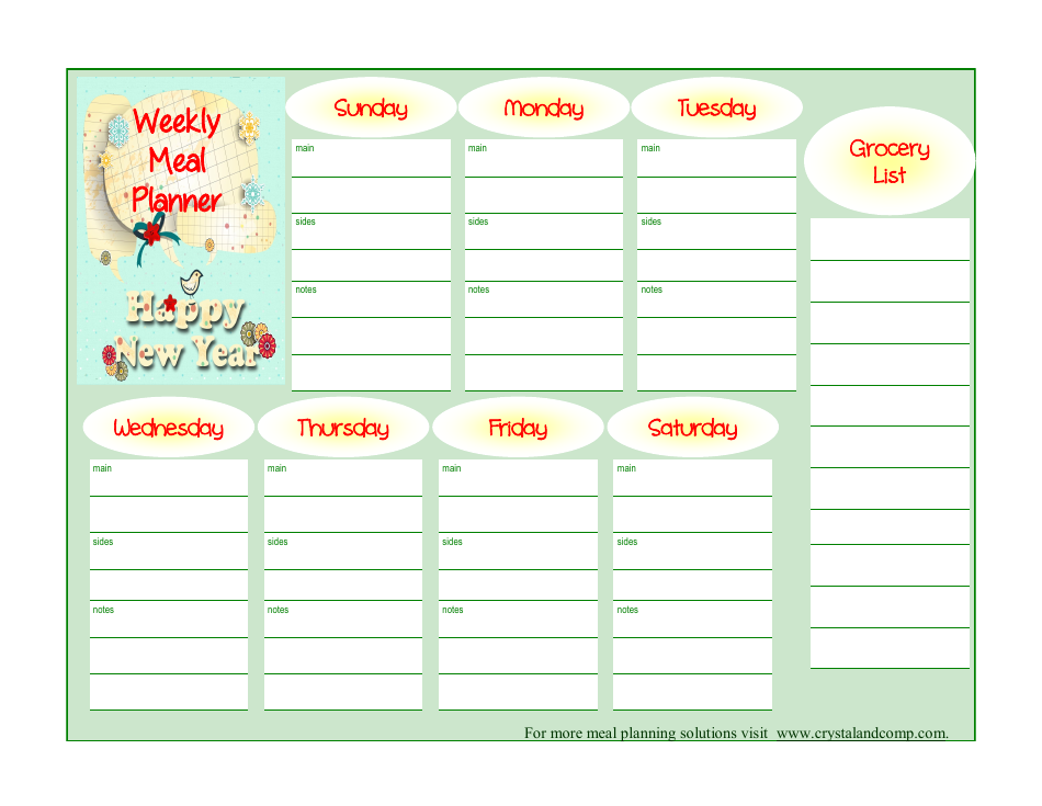 New Year Weekly Meal Planner and Grocery List Template - Green, Page 1