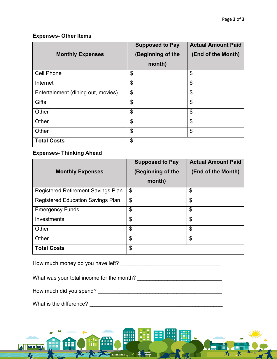 Personal Monthly Budget Template, Page 3
