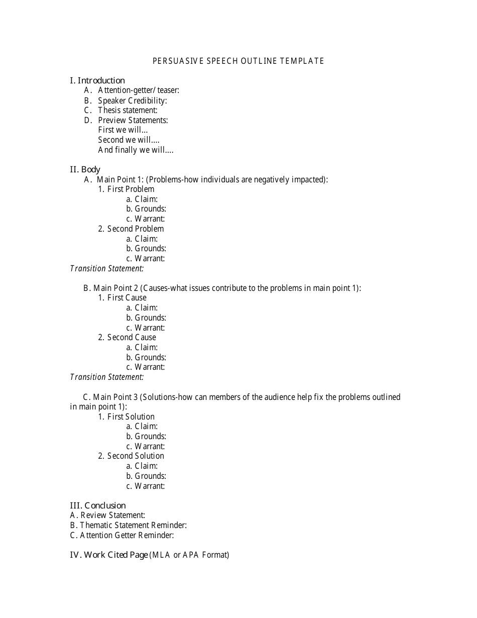 Persuasive Speech Outline Template Four Points Download Printable PDF Persuasive Speech Outline Template Four Points Download Printable PDF
