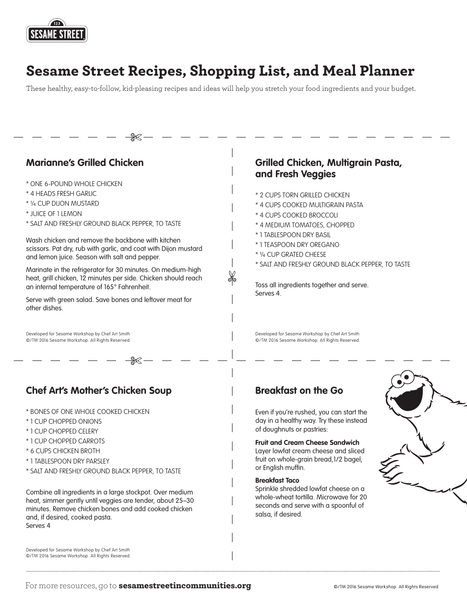 Sesame Street Shopping List and Meal Planner Template - A colorful and fun document featuring your favorite characters from Sesame Street. This template provides a convenient way to plan your meals and organize your shopping lists.