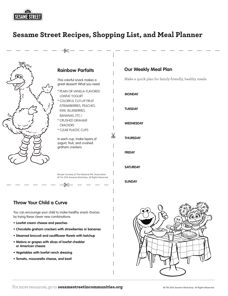 Sesame Street Shopping List and Meal Planner Template, Page 3