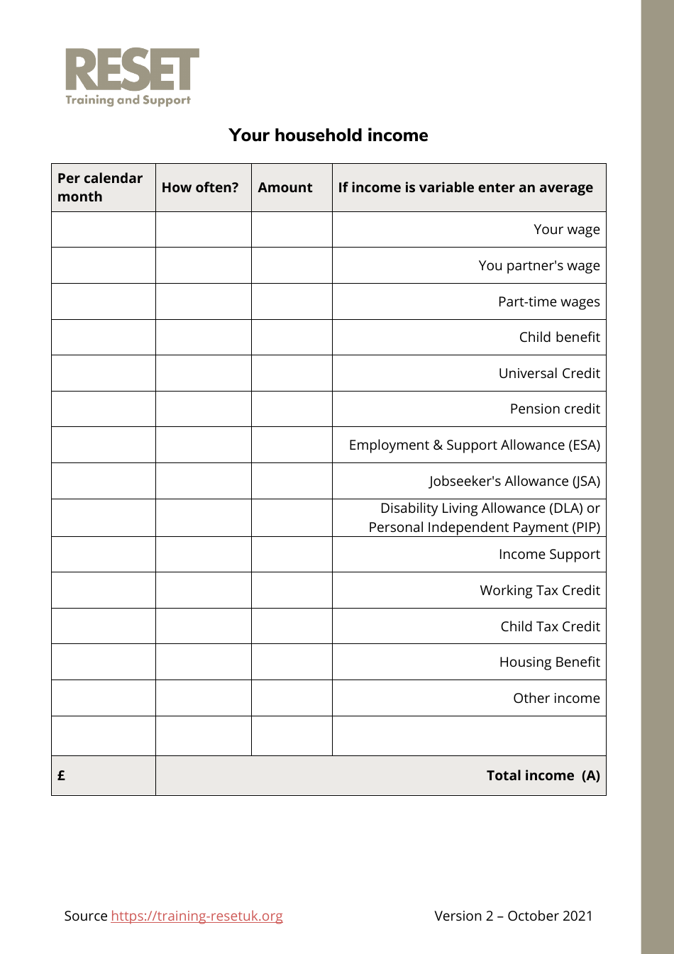 Personal / Family Budget Plan (English / Arabic), Page 2