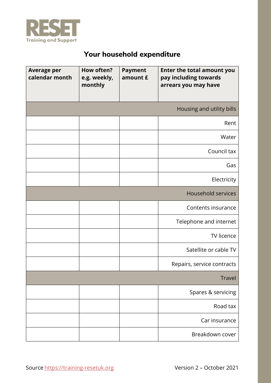 Personal / Family Budget Plan (English / Arabic), Page 3