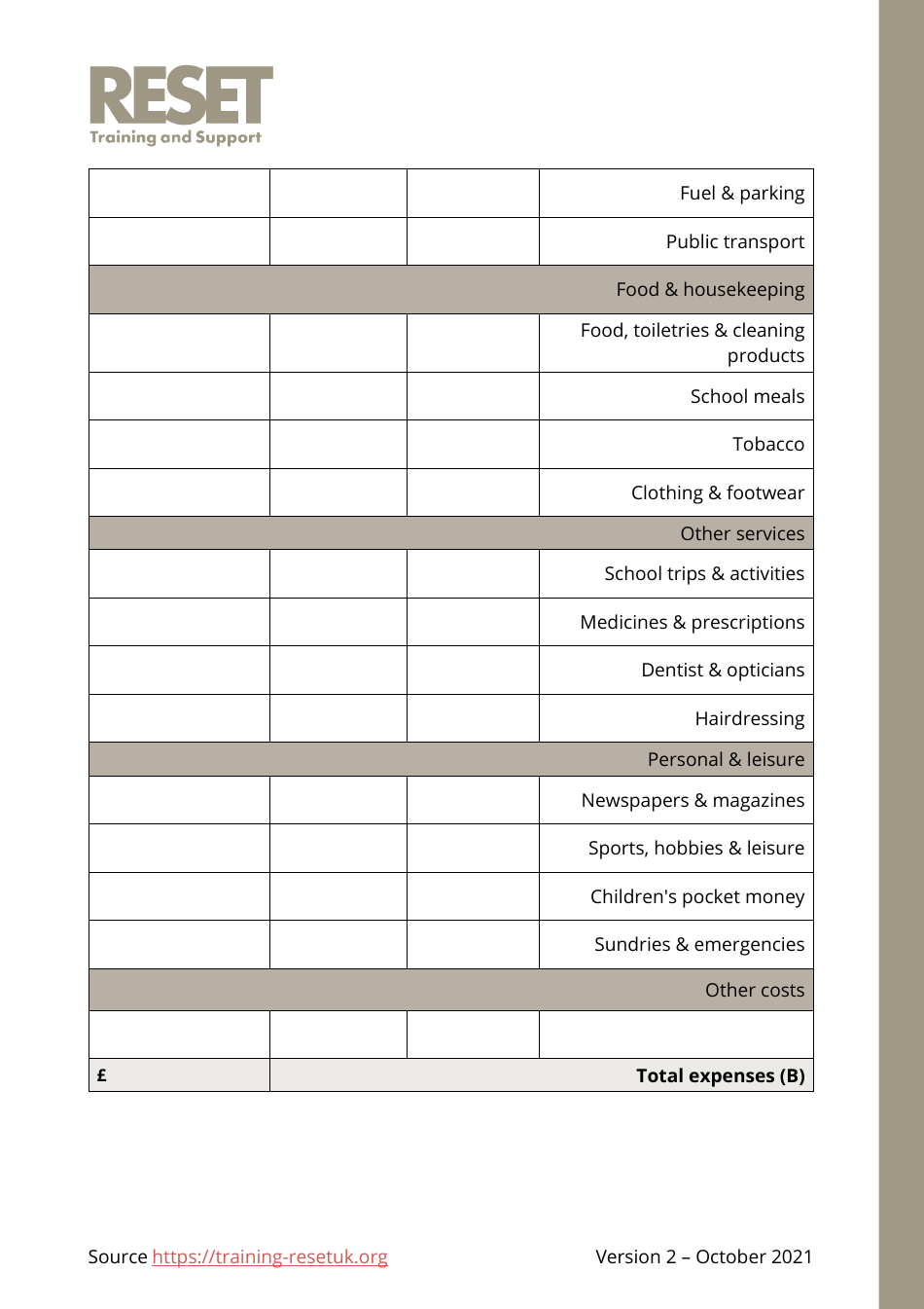 Personal / Family Budget Plan (English / Arabic), Page 4