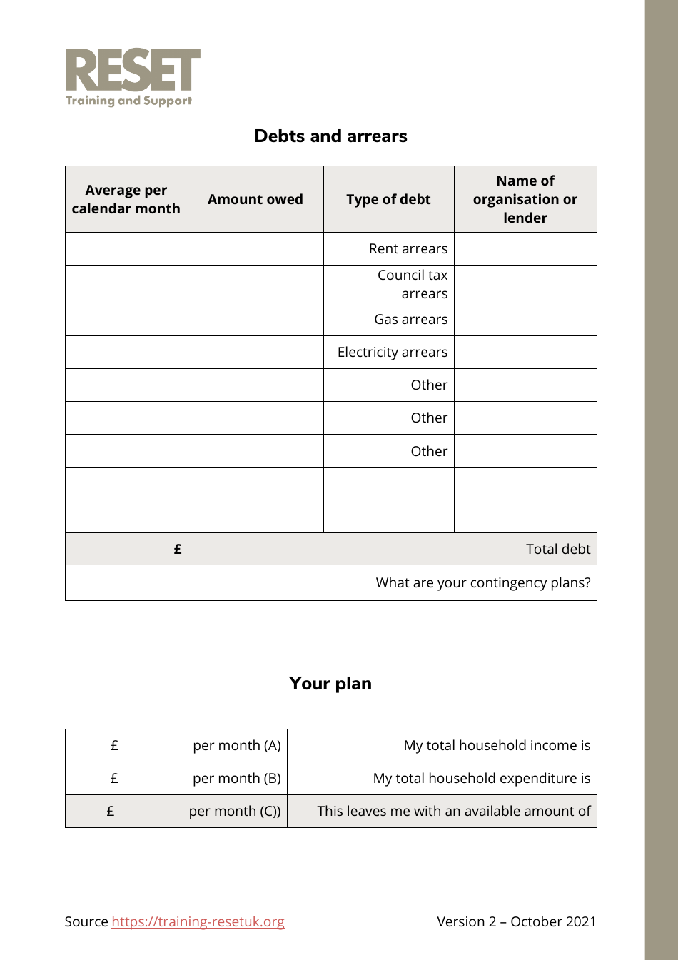 Personal / Family Budget Plan (English / Arabic), Page 5
