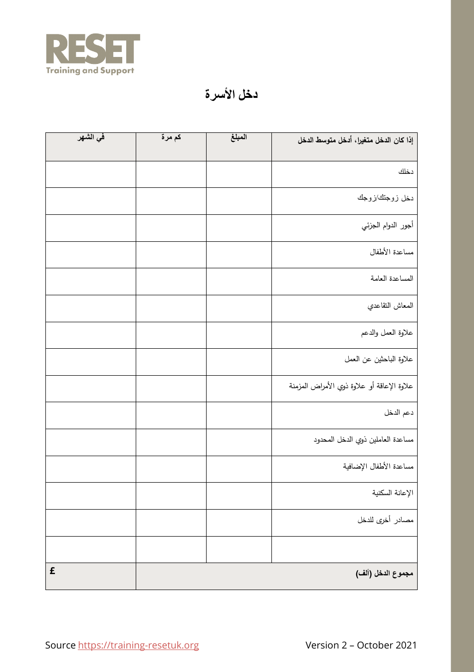 Personal / Family Budget Plan (English / Arabic), Page 7