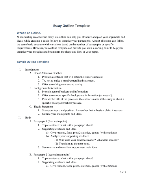 Essay Outline Template - Four Sections