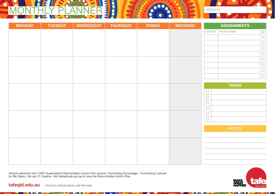 Varicolored Monthly Planner Template Preview