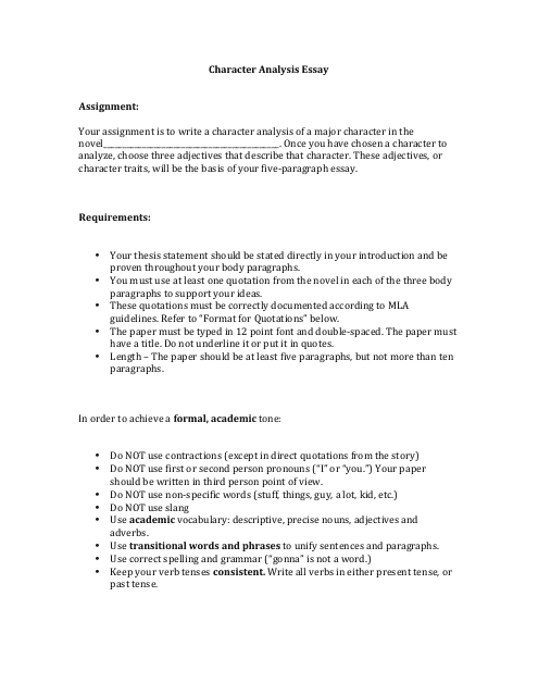 Character Analysis Essay Template