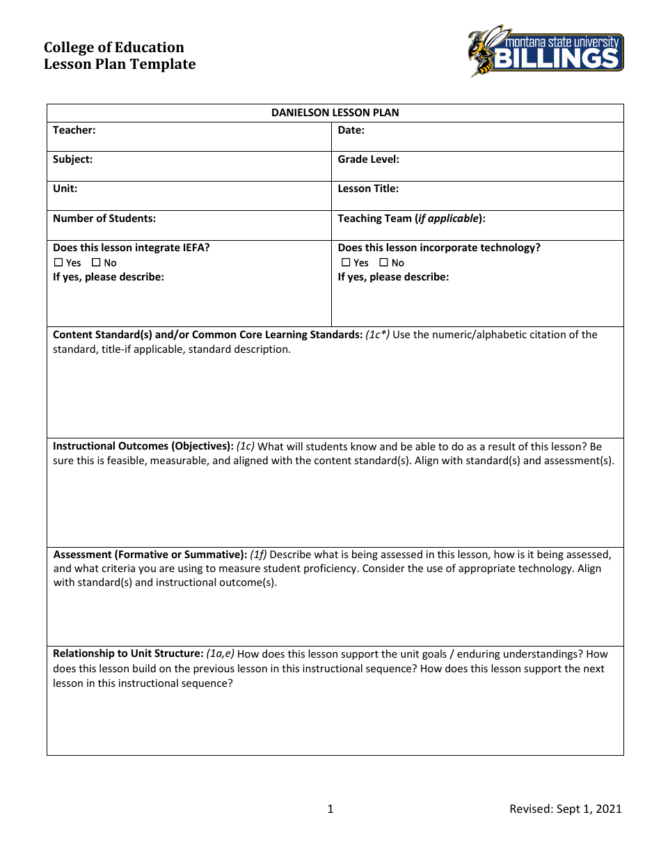 Danielson Lesson Plan Template Download Fillable PDF Templateroller