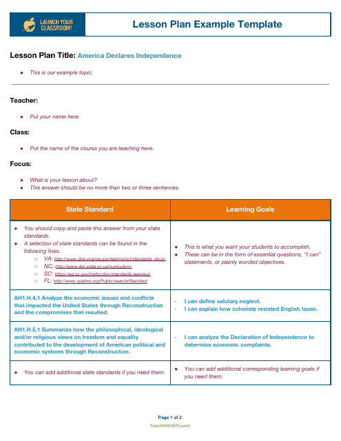 Lesson Plan Example Template