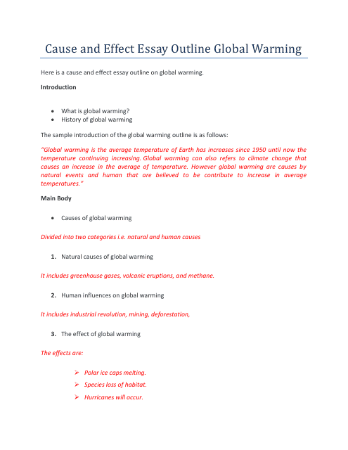 Global Warming - Cause and Effect Essay Outline