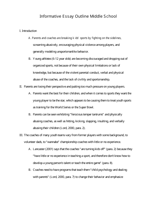 Informative Essay Outline - Middle School Image Preview