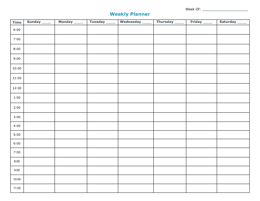 Weekly Planner Template - Blue