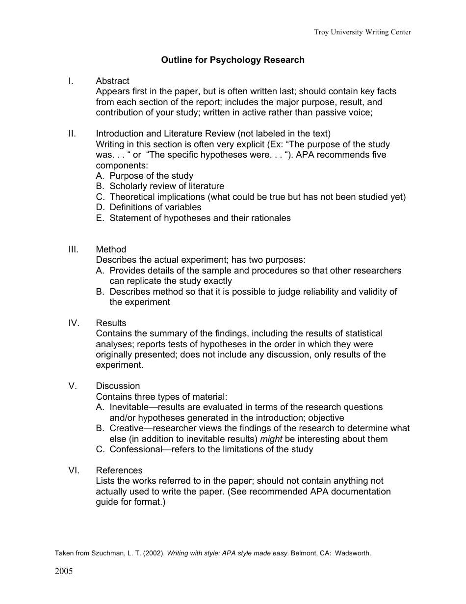 Psychology Research Outline - Template