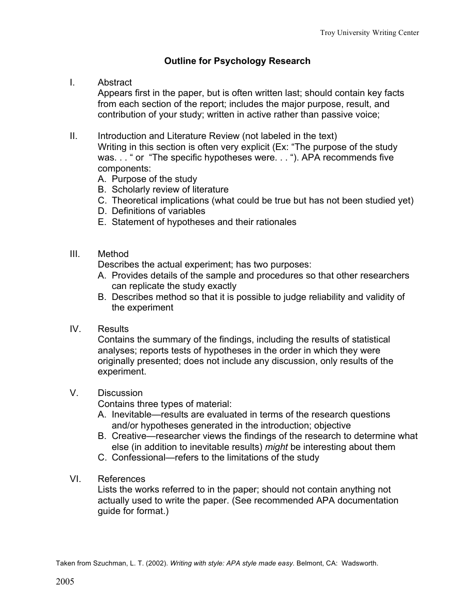 Psychology Research Outline Download Printable PDF Templateroller