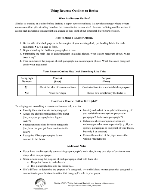 Reverse Outline Template Preview - University Writing Center