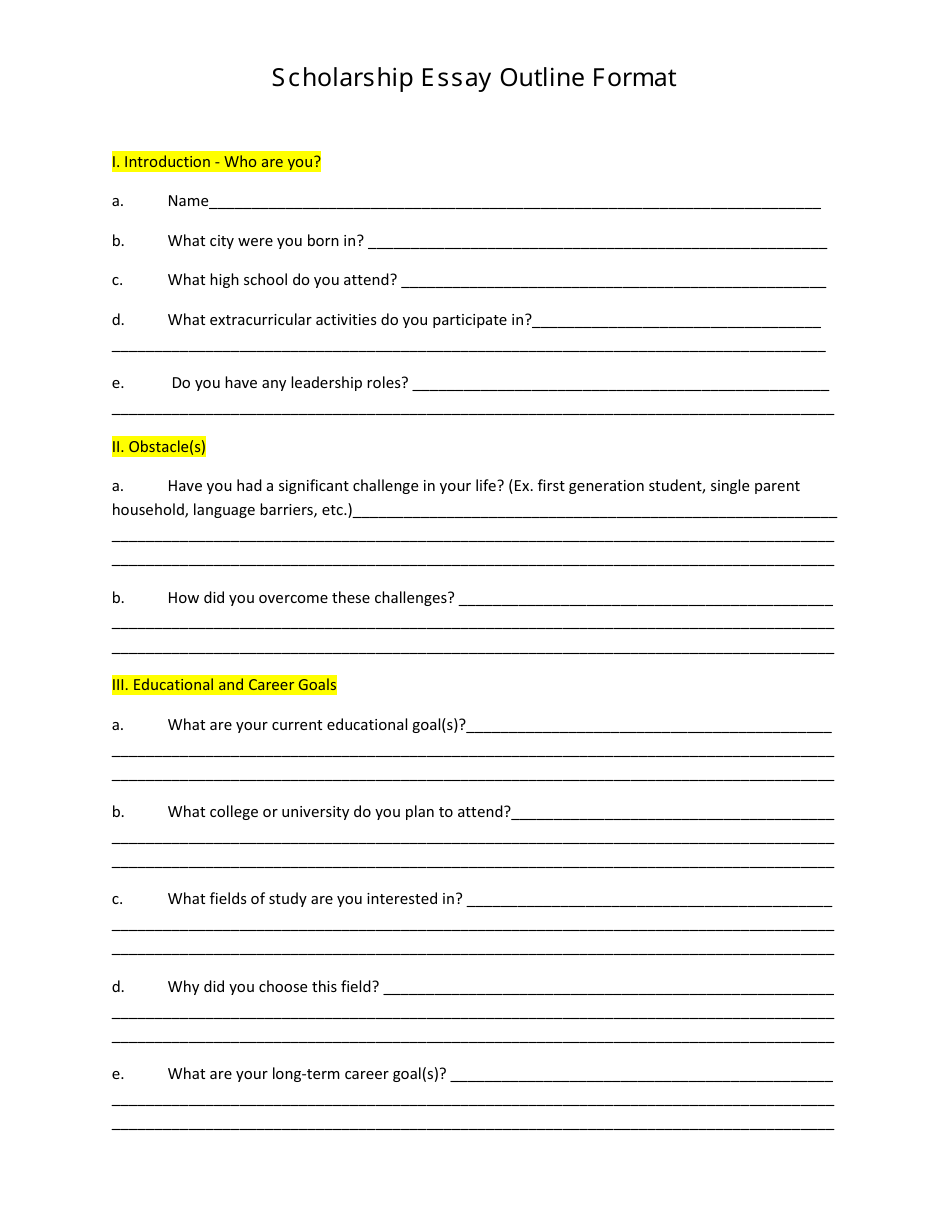 Scholarship Essay Outline Format Download Printable PDF Templateroller