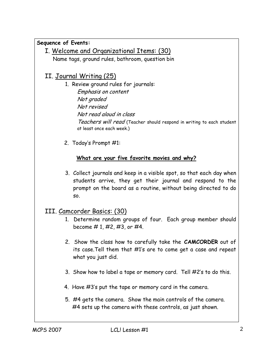 Moving Image Lesson Plan Template, Page 2
