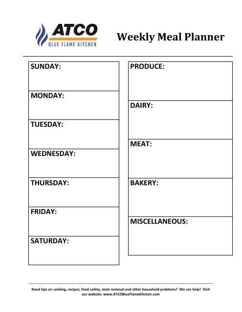 Weekly Meal Planner Template - Atco