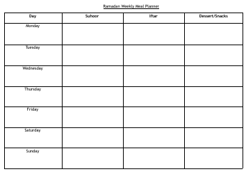 Document preview: Ramadan Weekly Meal Planner Template
