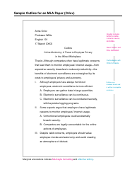 Document preview: Sample Outline for an Mla Paper