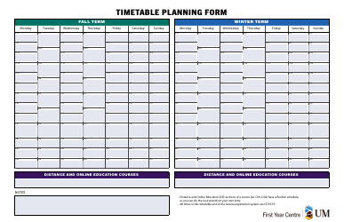 Document preview: Timetable Planning Form