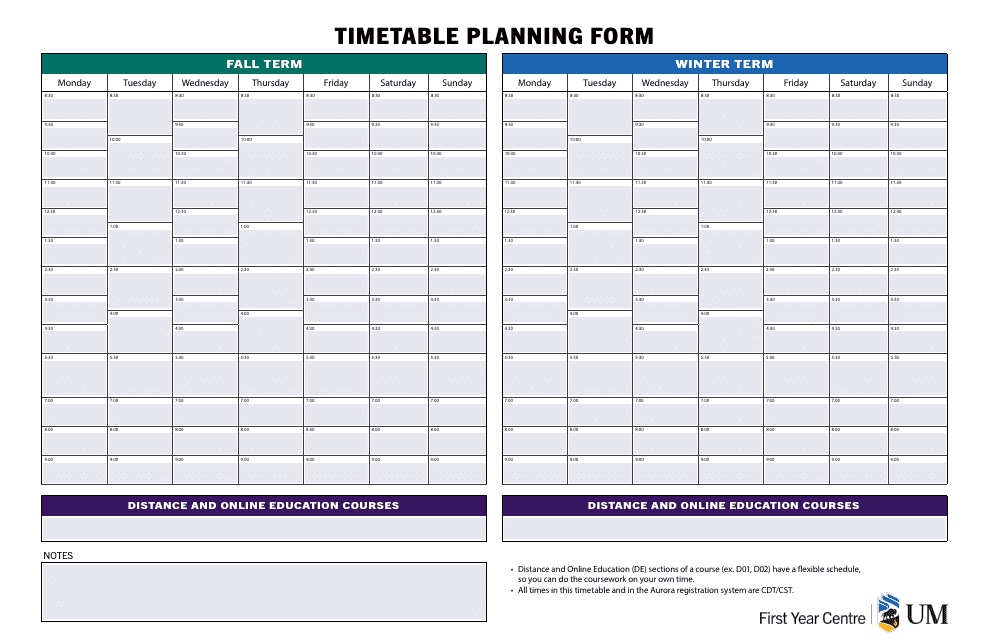 Timetable Planning Form